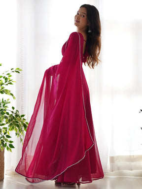 Glamorous Pink Georgette Festival Wear Gown with Dupatta