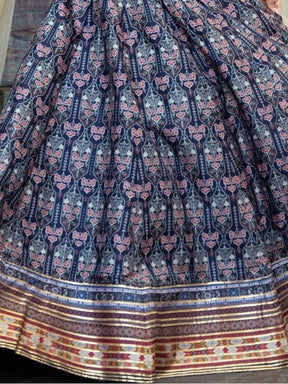 Navy Blue Digital Printed Art Silk Lehenga Choli for Sangeet