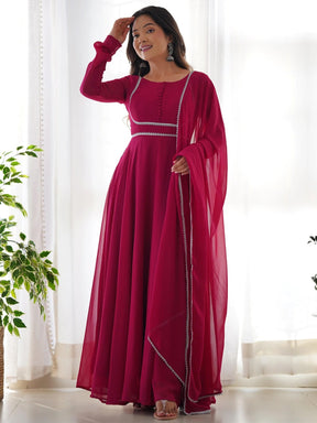 Glamorous Pink Georgette Festival Wear Gown with Dupatta