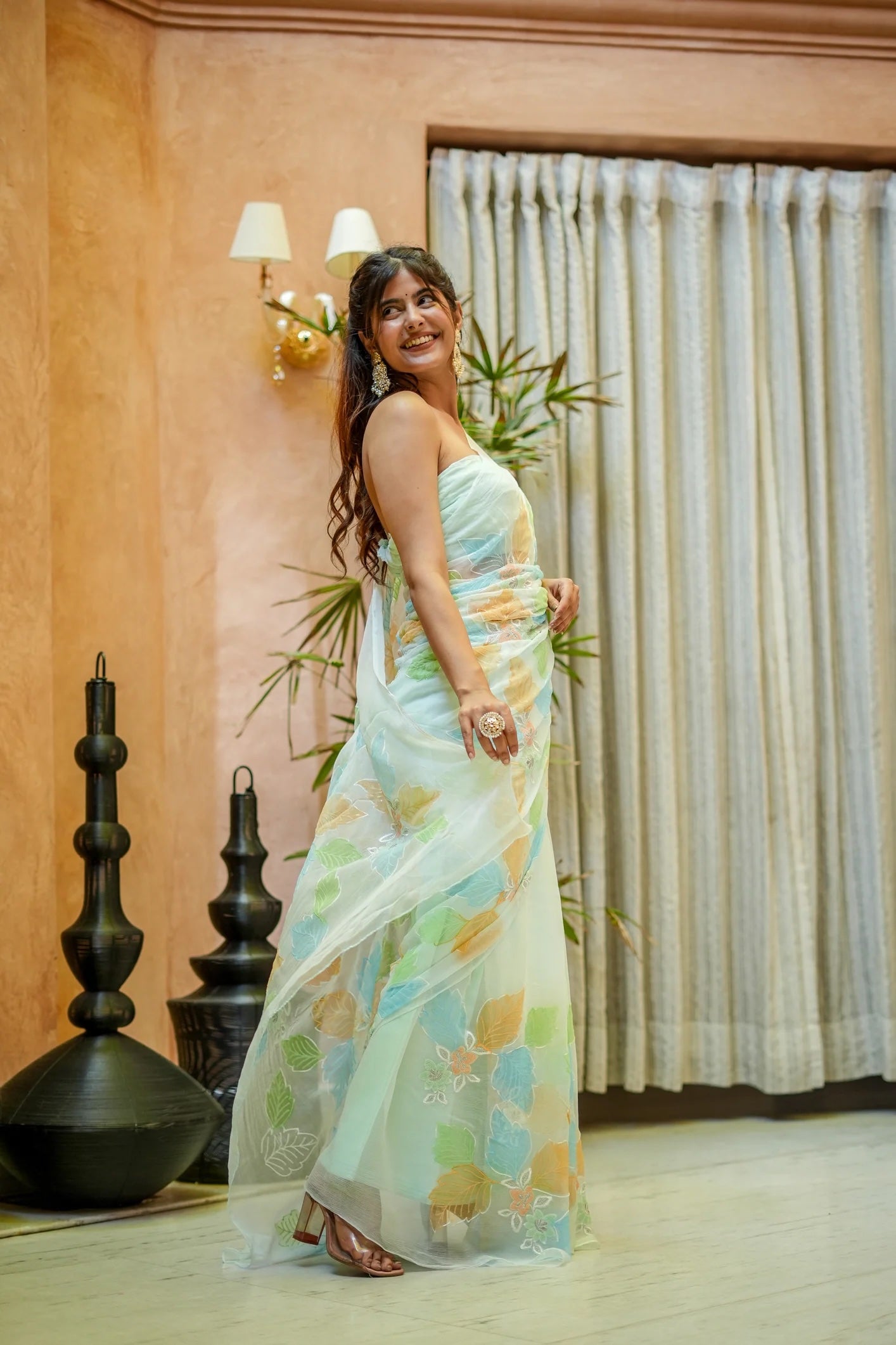 Pastel Poise Embroidered & Handpainted Chiffon Saree Design