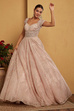 Light Pink Sequins Embroidered Reception Gown