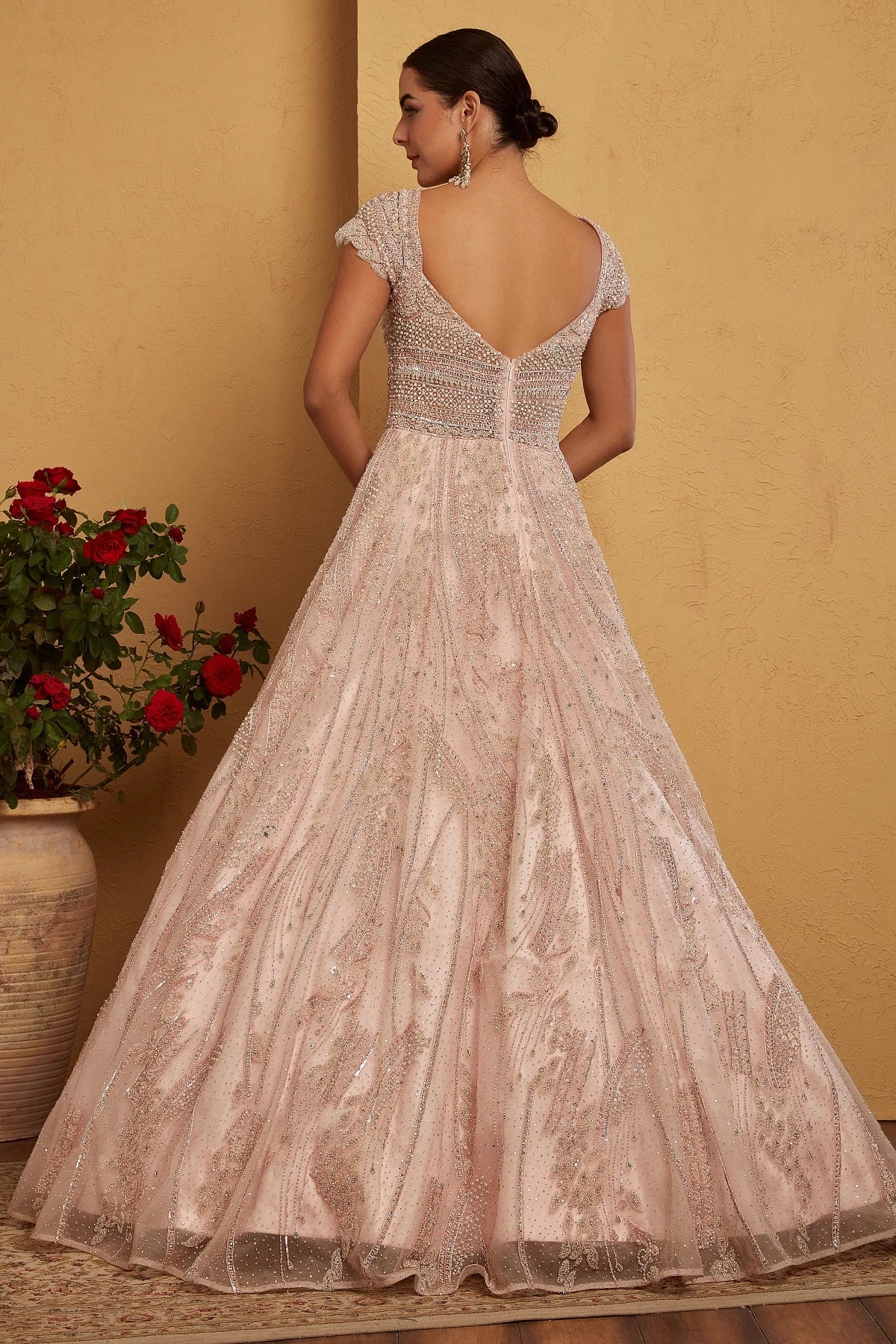 Light Pink Sequins Embroidered Reception Gown