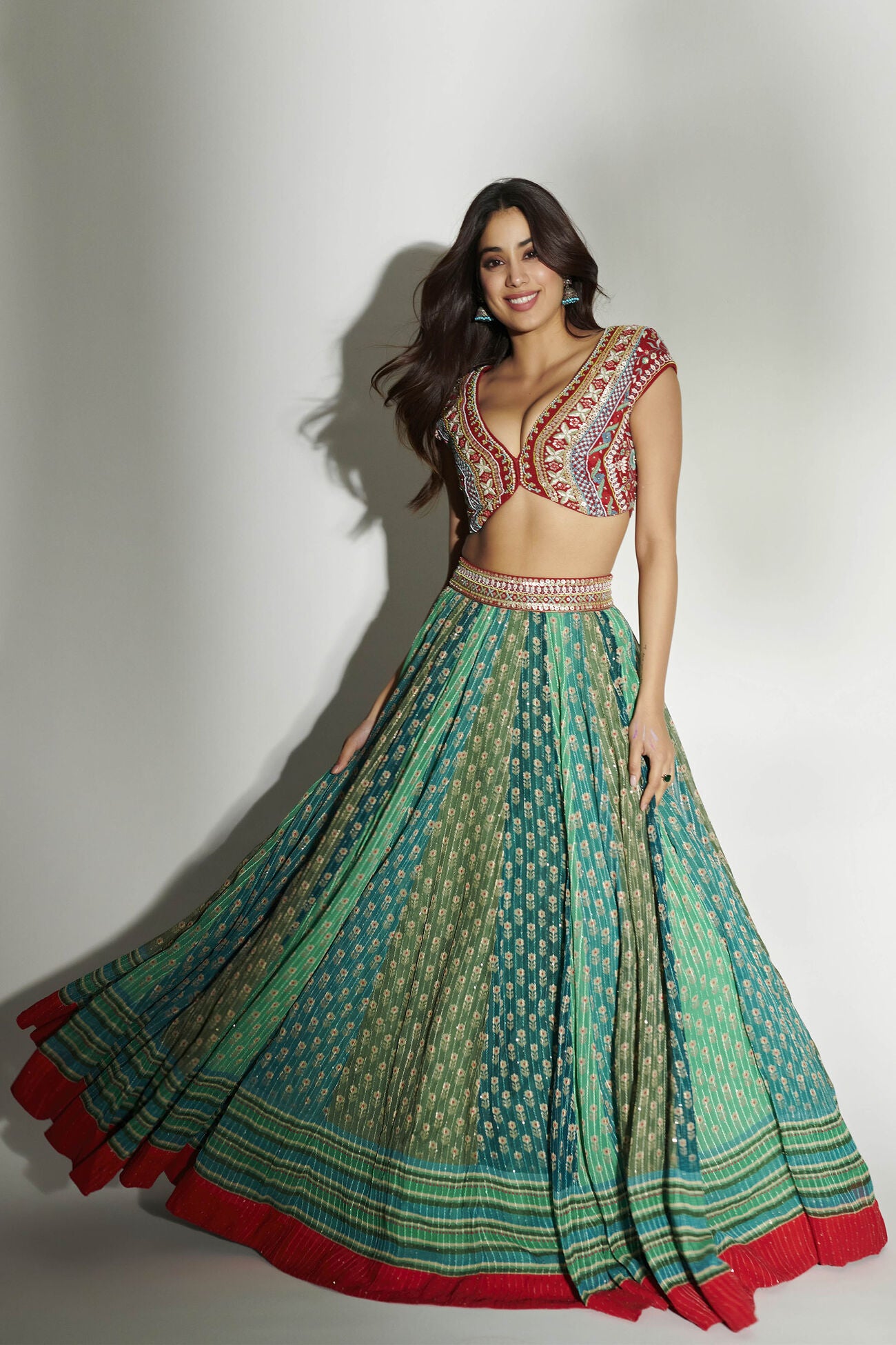 Janhvi Kapoor in Kavi Lehenga with Light-Catching Embroidery