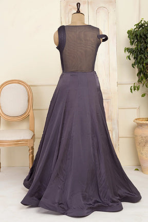 Dark Grey Sequins Embroidered Satin Evening Gown