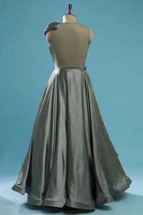 Thyme Green Cutdana Satin Sangeet Gown For Wedding Wear