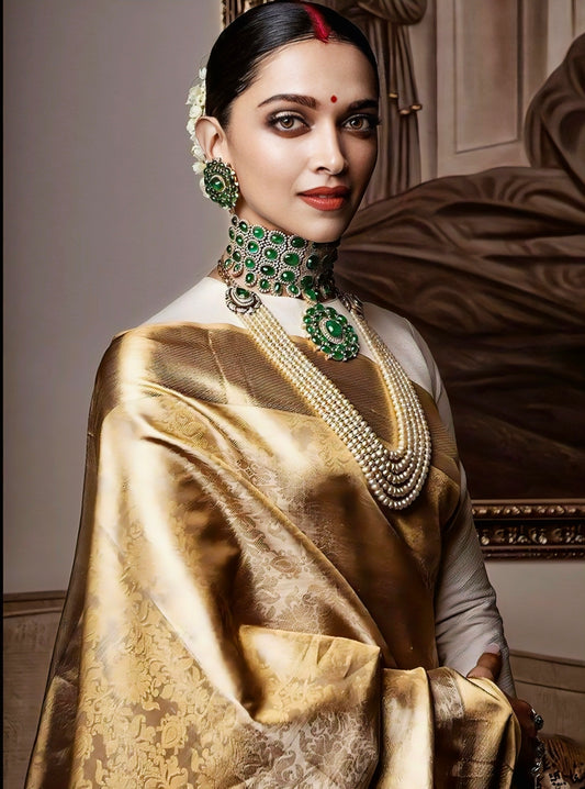 Royal Gold Banarasi Silk Saree with Zari Weaving – Premium Wedding & Bridal Collection | Rimzim Fashion