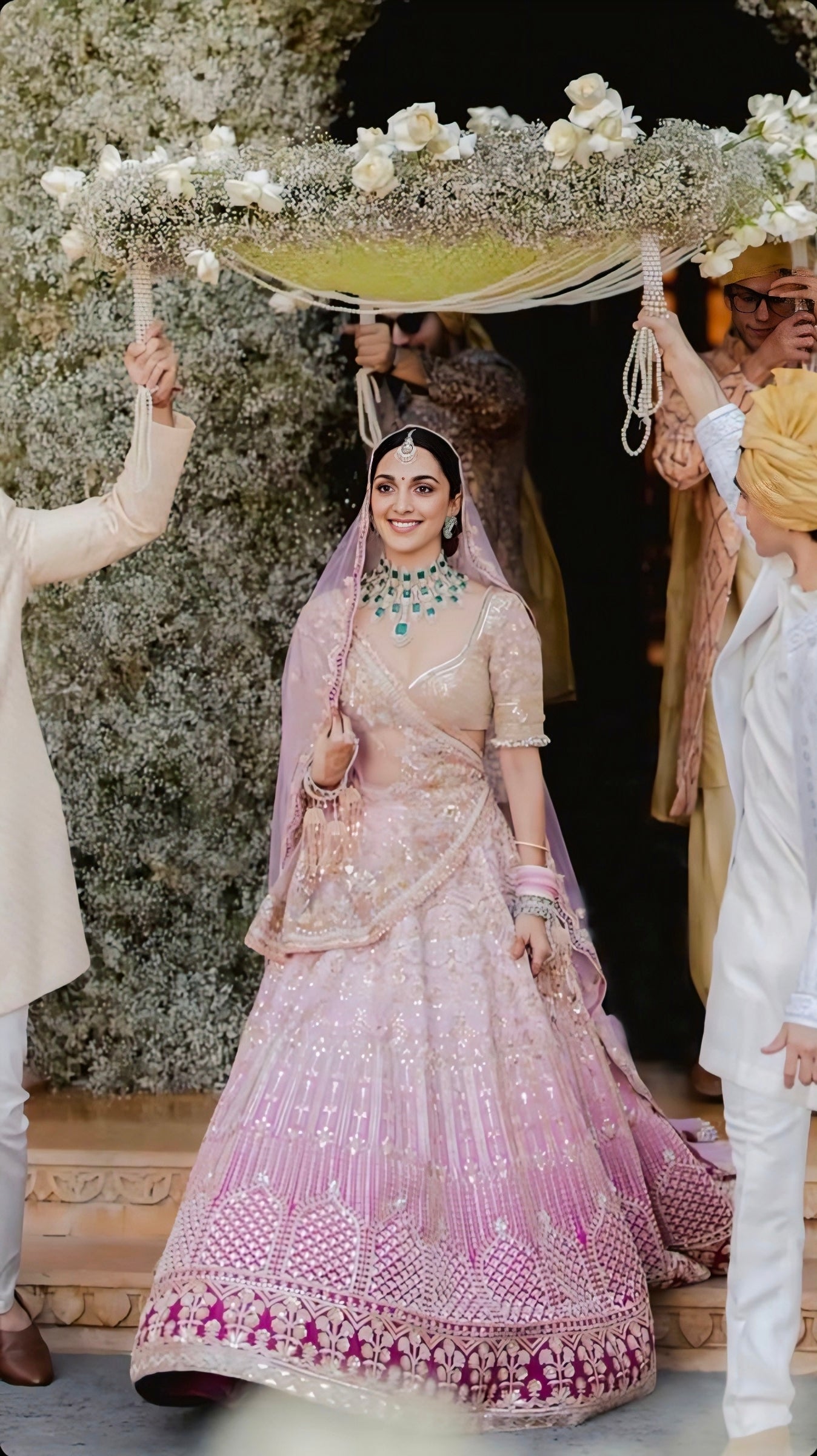 Lavender ombre bridal lehenga inspired by Kiara Advani wedding lehenga with crystal embroidery.