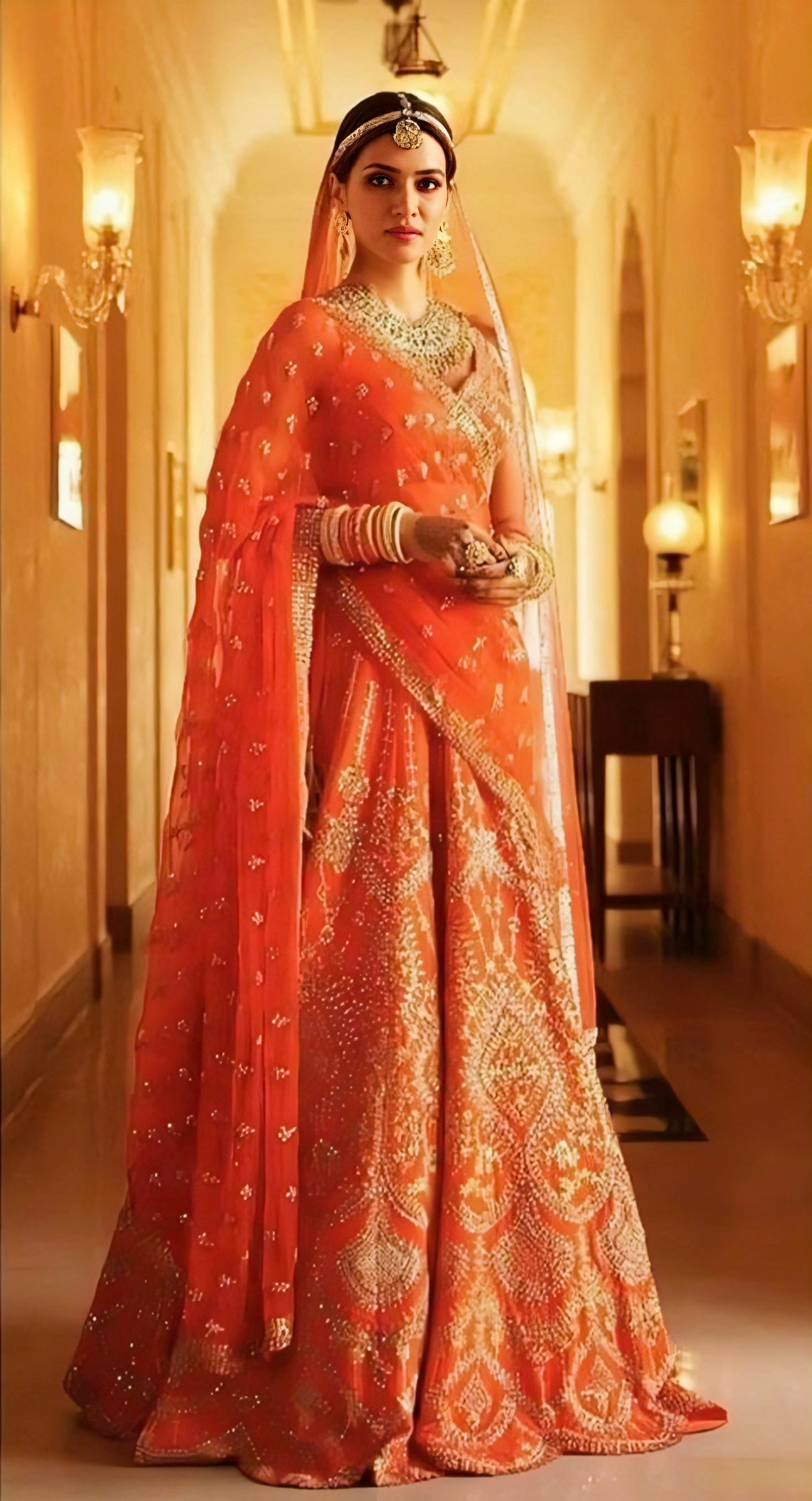 Kriti Sanon Inspired Heavy Orange Bridal Lehenga Set