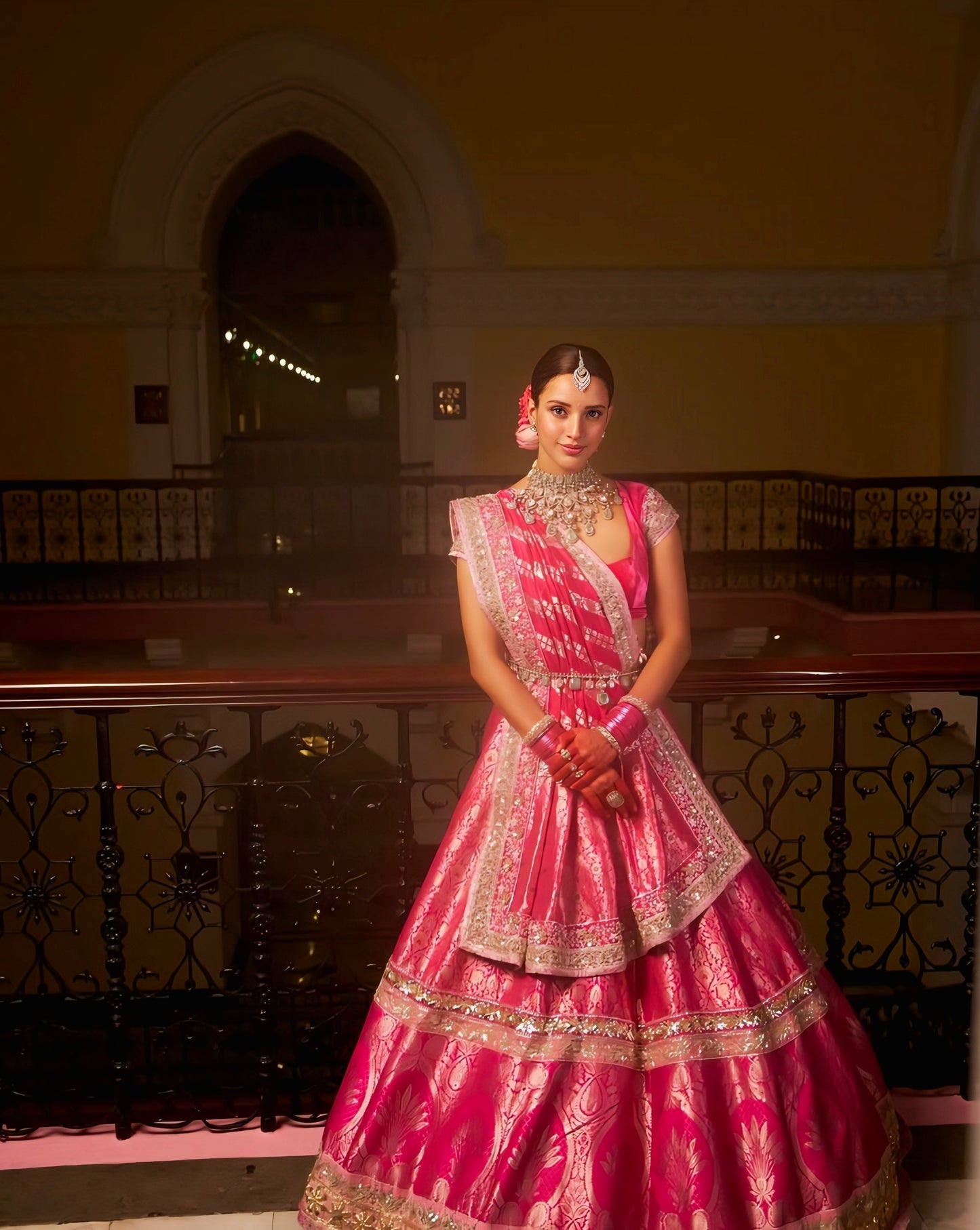 Triptii Dimri Inspired Rani Pink Banarasi Silk Bridal Lehenga Choli