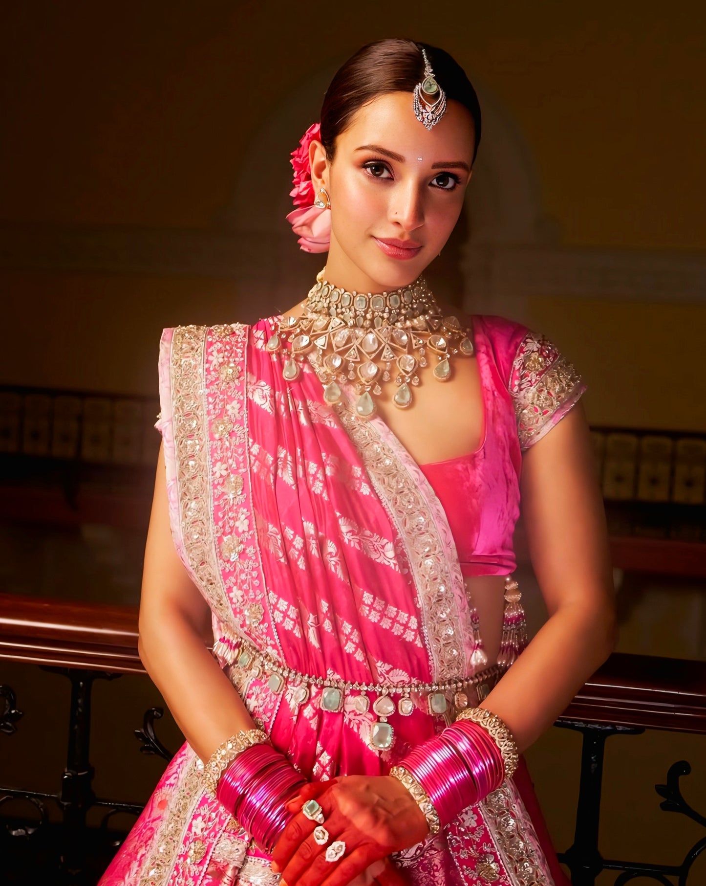 Triptii Dimri Inspired Rani Pink Banarasi Silk Bridal Lehenga Choli
