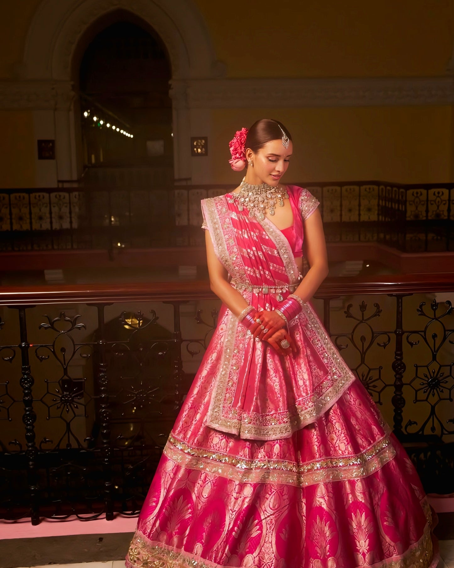 Triptii Dimri Inspired Rani Pink Banarasi Silk Bridal Lehenga Choli