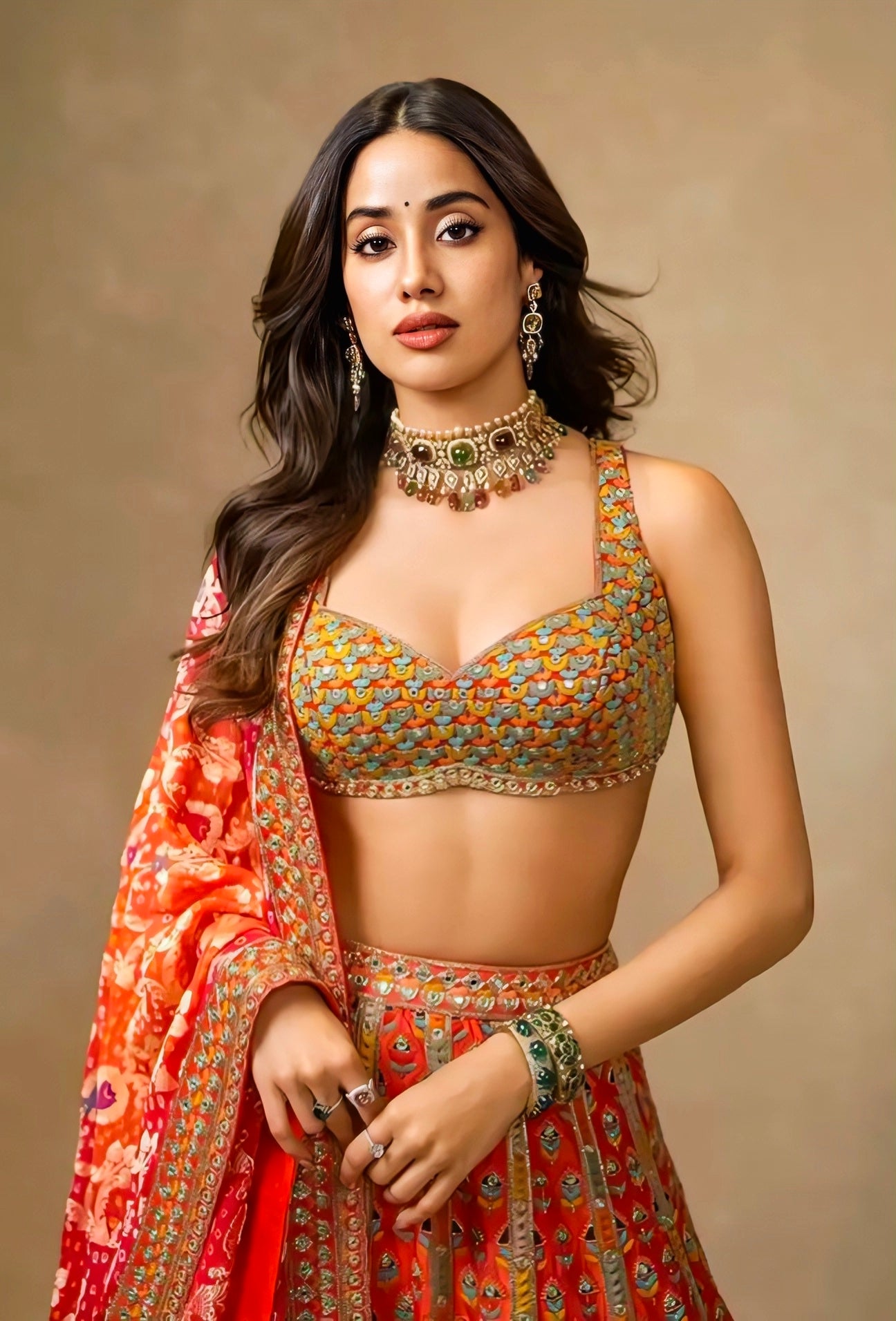 Janhvi Kapoor Inspired Red Bandhani Print Designer Lehenga Choli