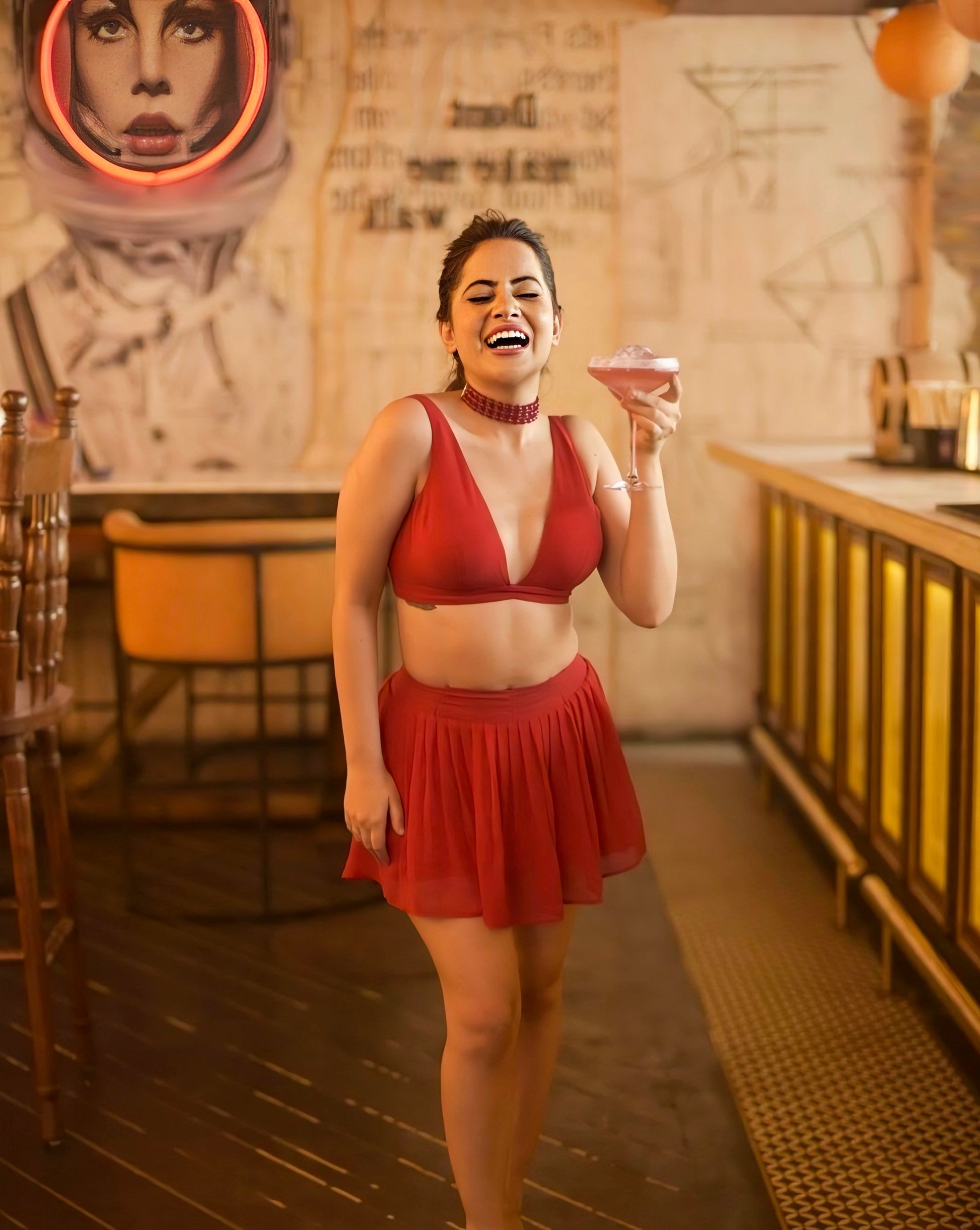 urfi javed bold dress inspired red co ord skirt set