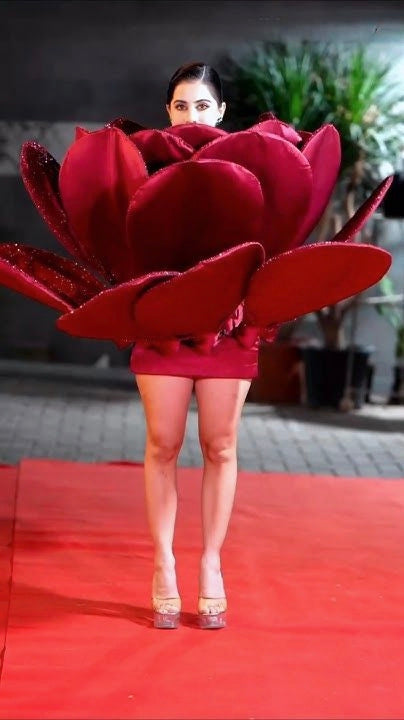 Urfi Javed inspired red 3D flower bold mini dress for red carpet look