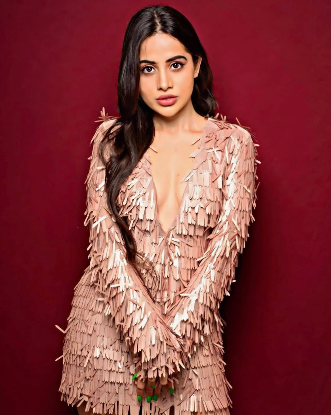 urfi javed bold dress inspired sequin fringe mini outfit