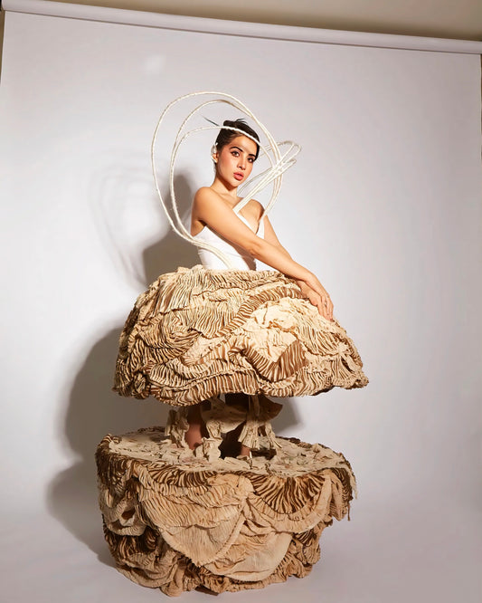 Urfi Javed inspired sculptural beige dress