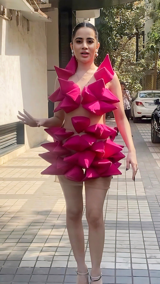Urfi Javed inspired pink 3D floral bold mini dress