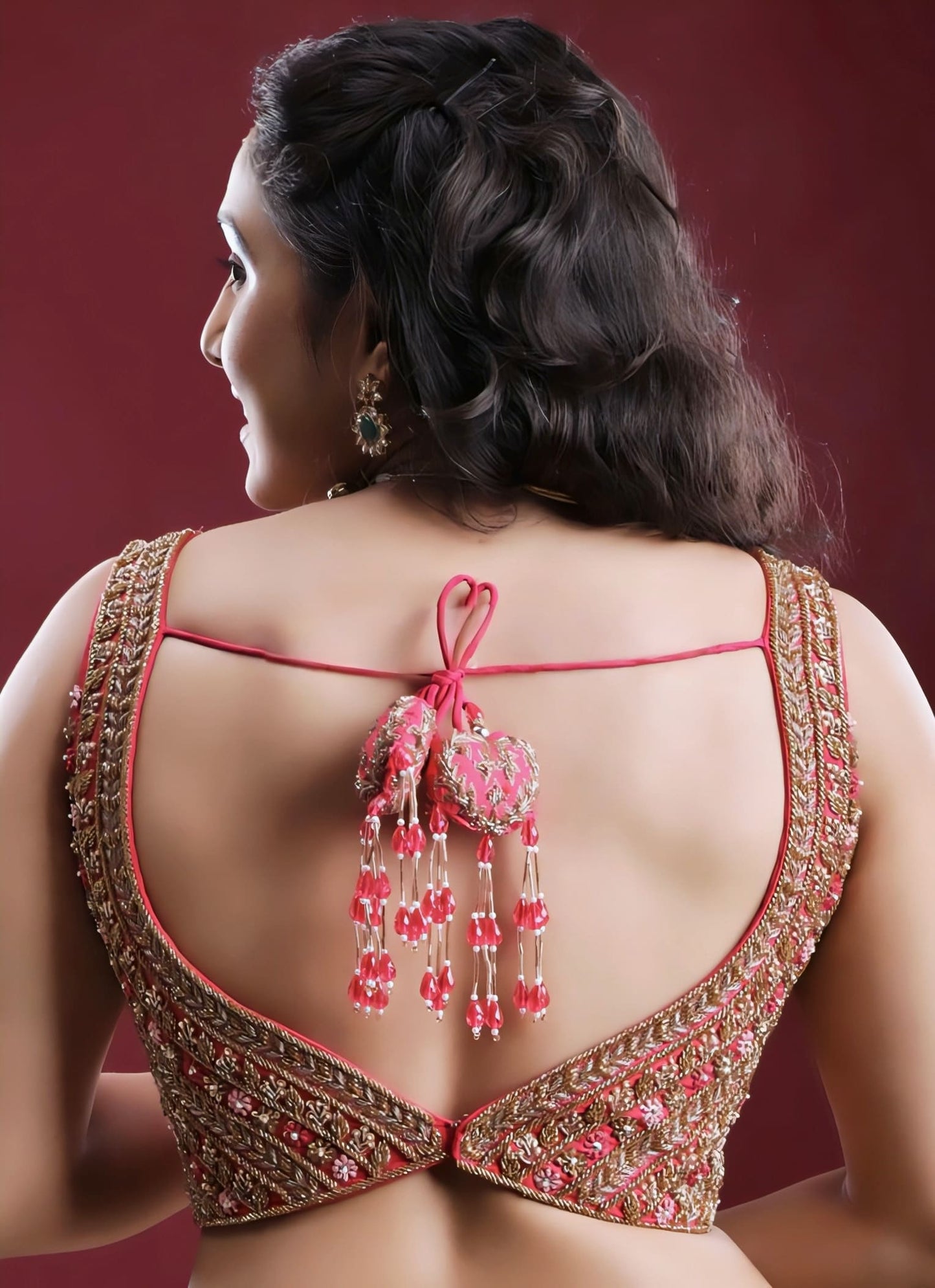 Red & Gold Heavily Embroidered Princess Cut Sleeveless Blouse