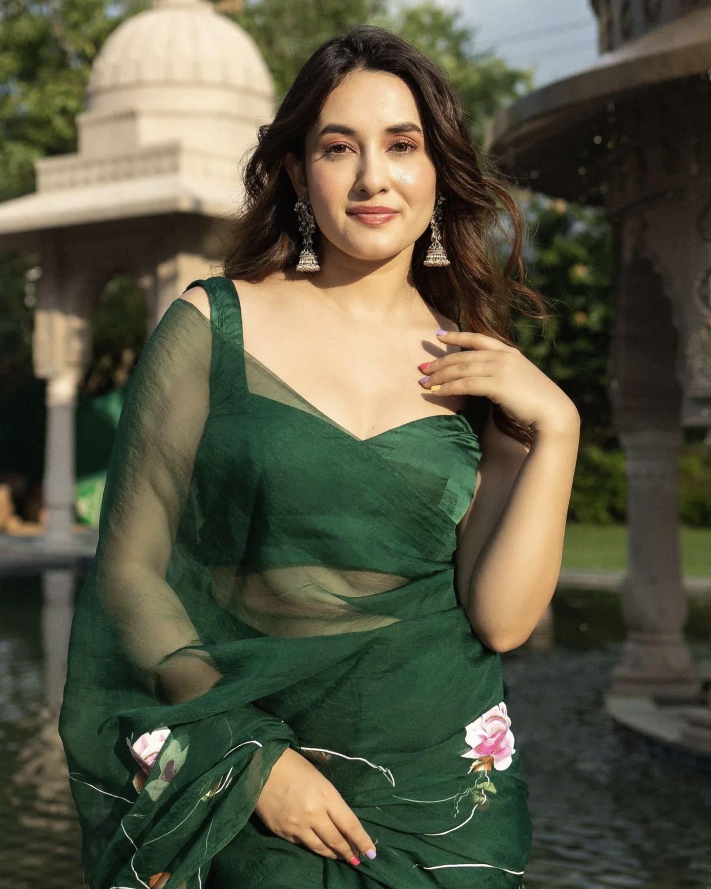 Emerald Green Sheer Princess Cut Blouse with Spaghetti Straps