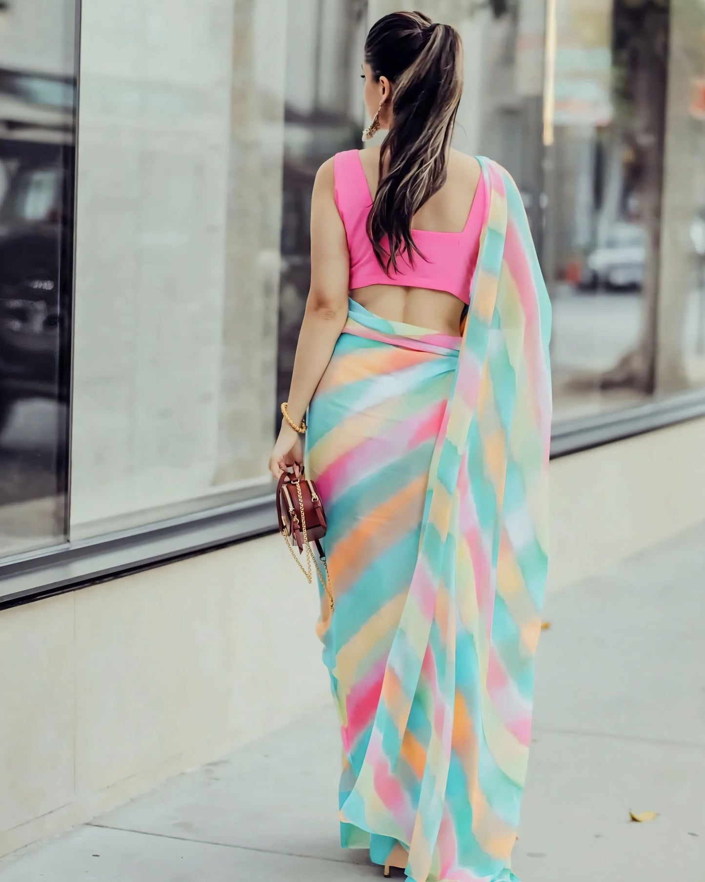 Hot Pink Sleeveless Princess Cut Blouse for Printed Sarees