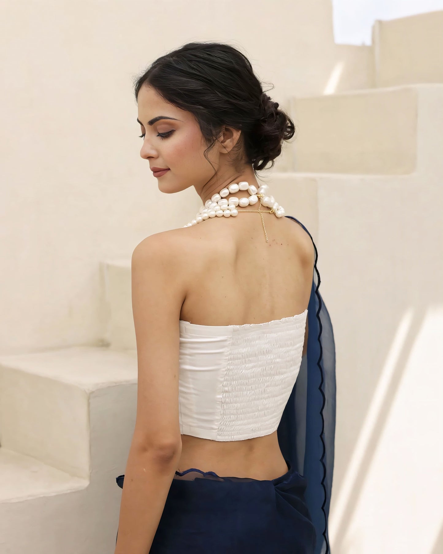 Ivory White Princess Cut Strapless Blouse with Sweetheart Neckline