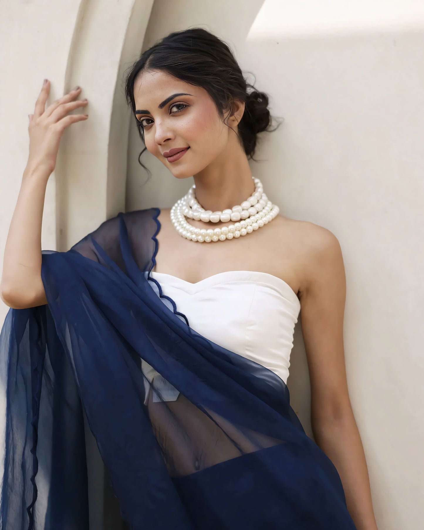 Ivory White Princess Cut Strapless Blouse with Sweetheart Neckline