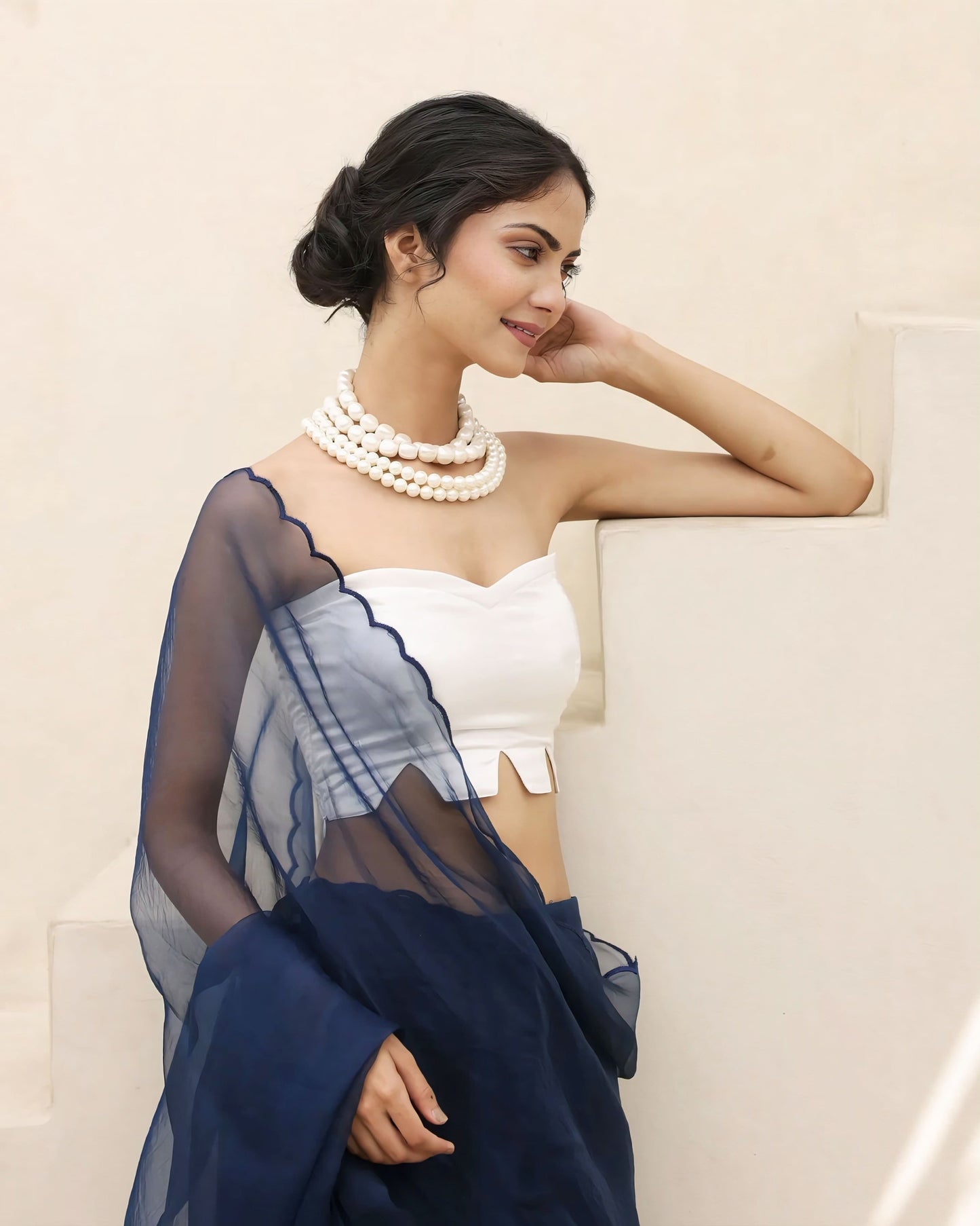 Ivory White Princess Cut Strapless Blouse with Sweetheart Neckline