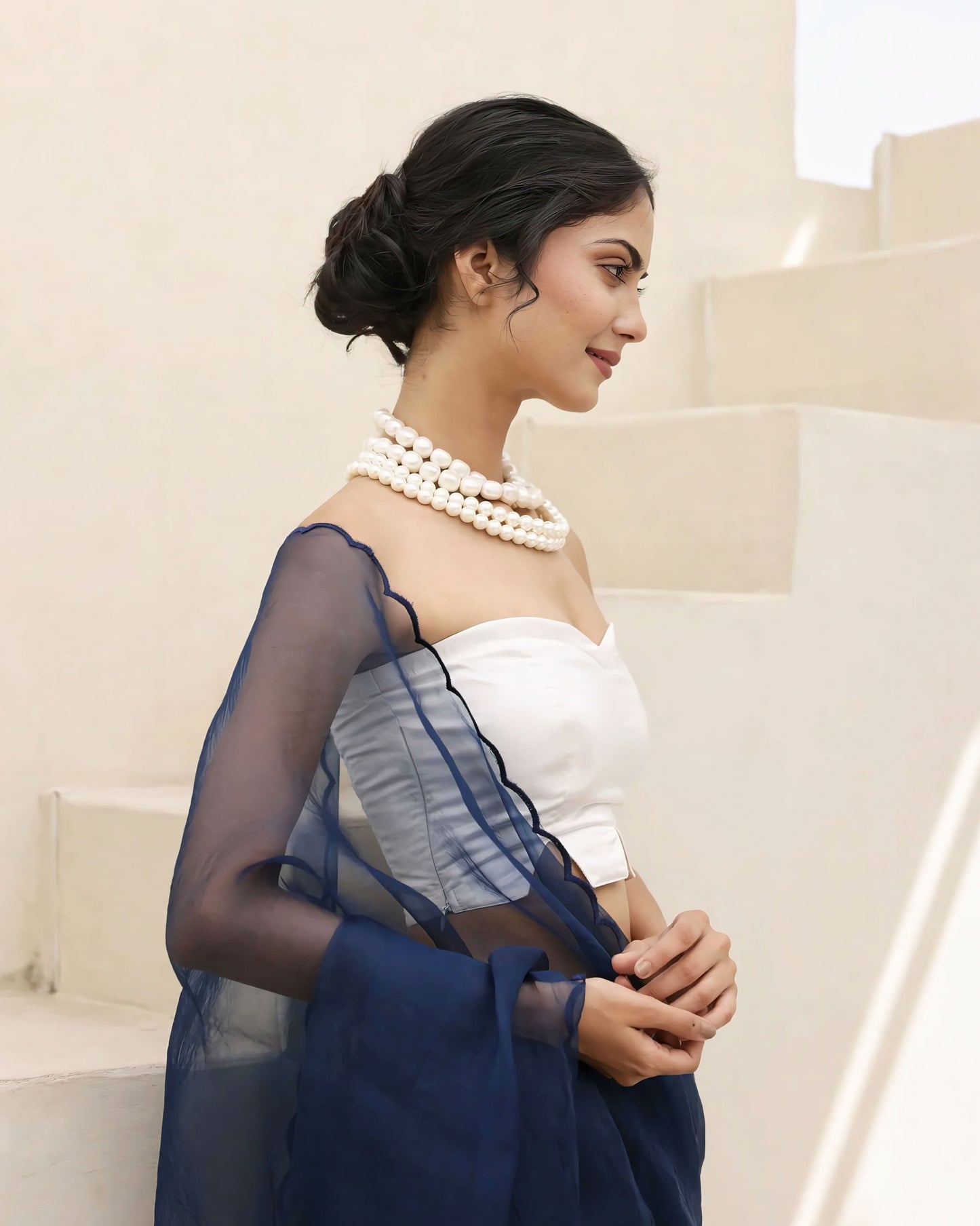 Ivory White Princess Cut Strapless Blouse with Sweetheart Neckline