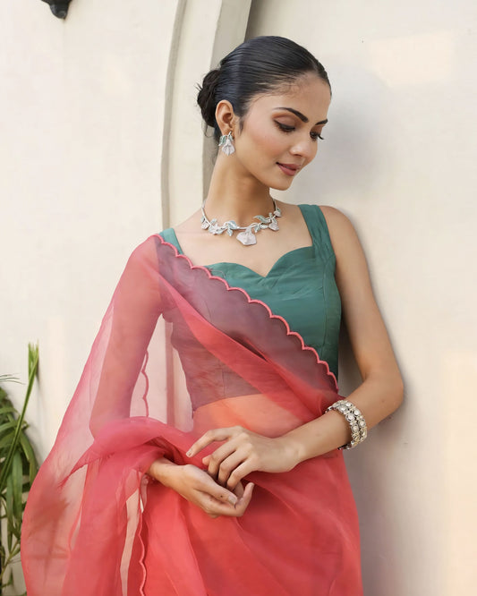 Emerald Green Princess Cut Sleeveless Blouse with Sweetheart Neck