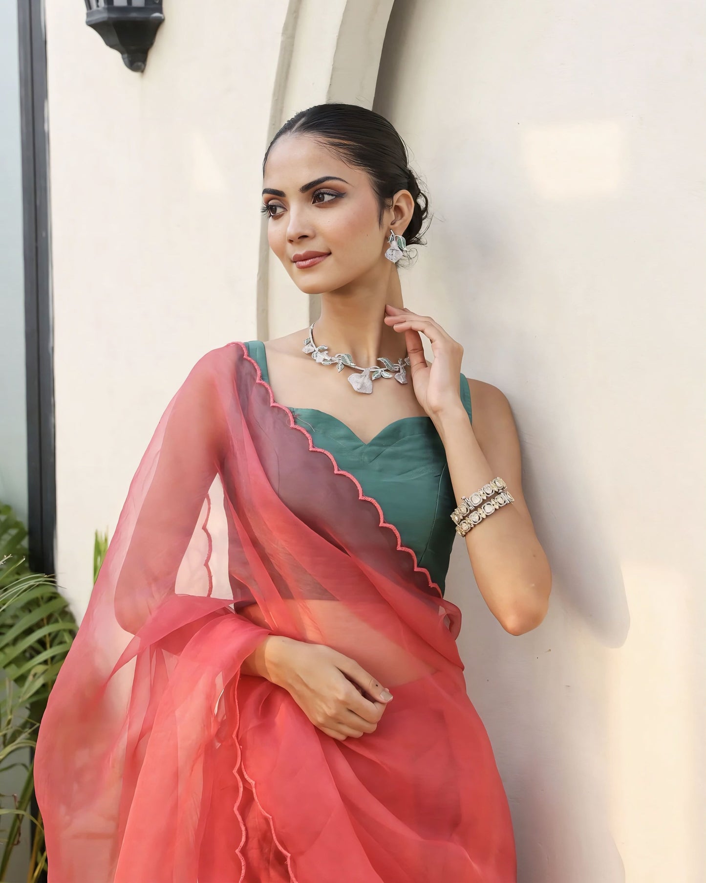 Emerald Green Princess Cut Sleeveless Blouse with Sweetheart Neck