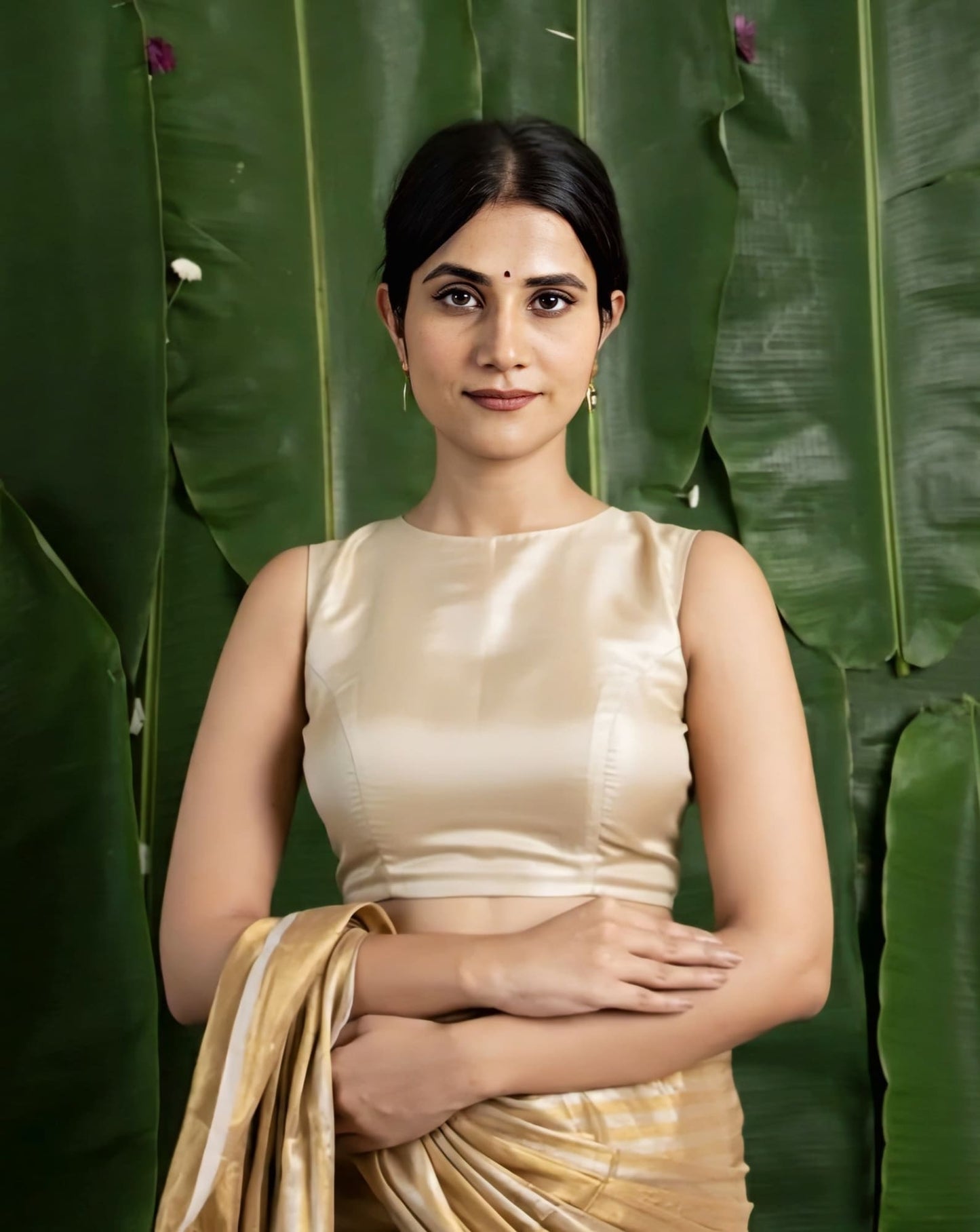 Champagne Gold Fancy Blouse Design – Sleeveless High Neck Elegant Saree Blouse