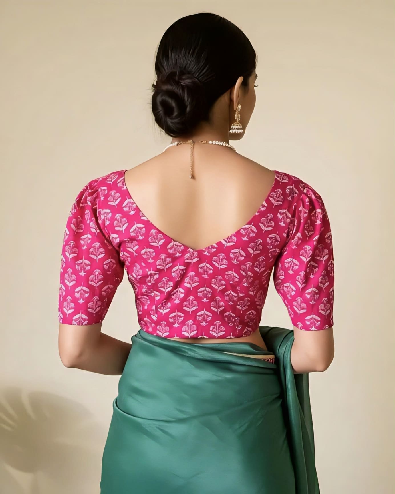 Pink Printed Fancy Blouse Design – Stylish V Neck Party Wear Saree Blouse