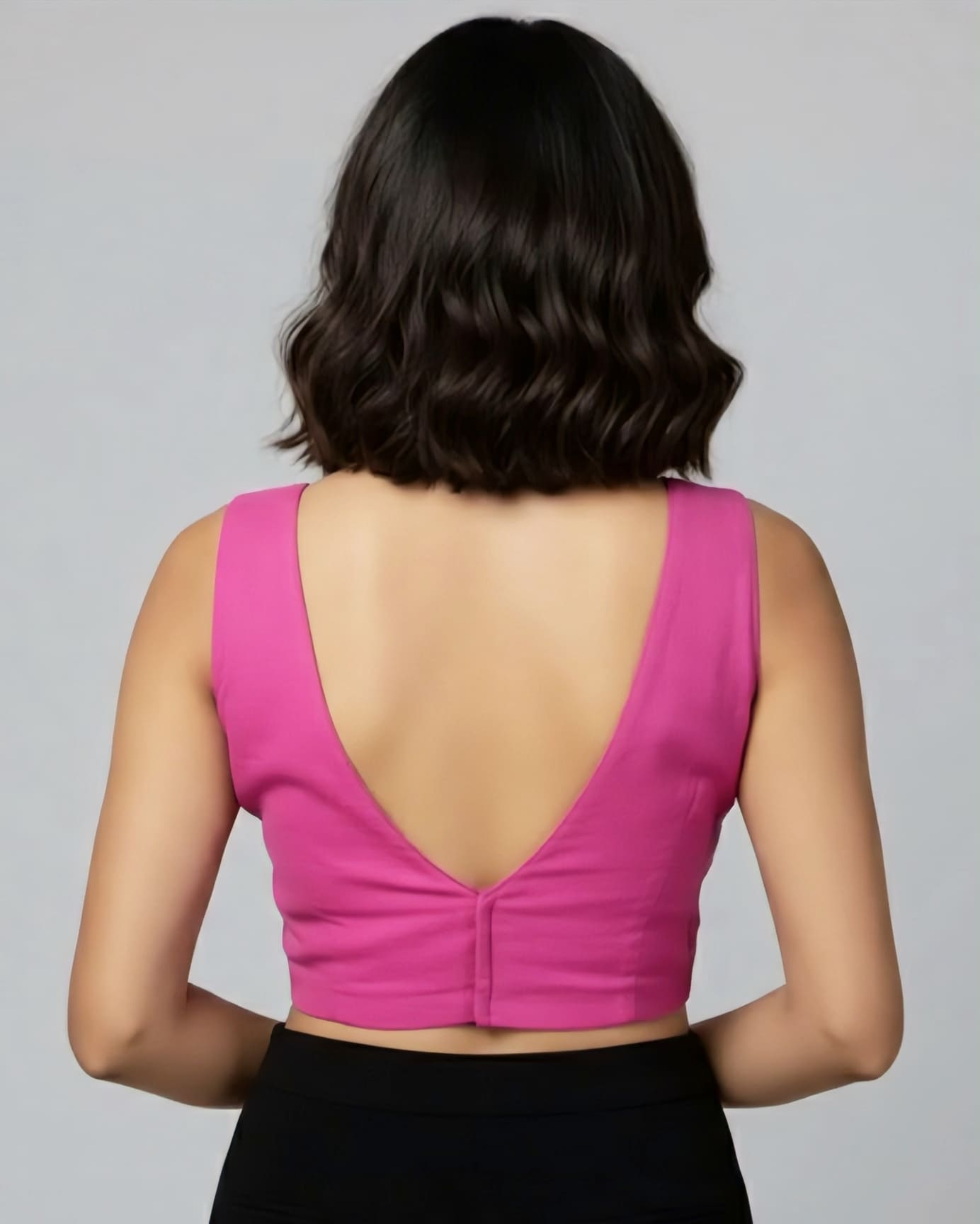 Hot Pink Fancy Blouse Design – Sleeveless V Neck Cotton Saree Blouse