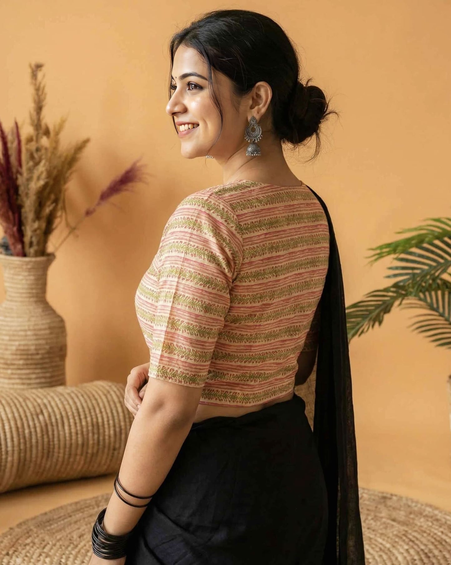 Peach Angrakha Style Blouse – Printed Wrap Saree Blouse Design