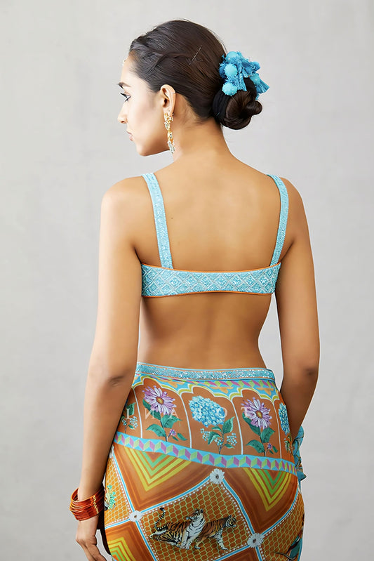 Sky Blue Embroidered Fancy Blouse Design – Elegant Sweetheart Neck Designer Blouse
