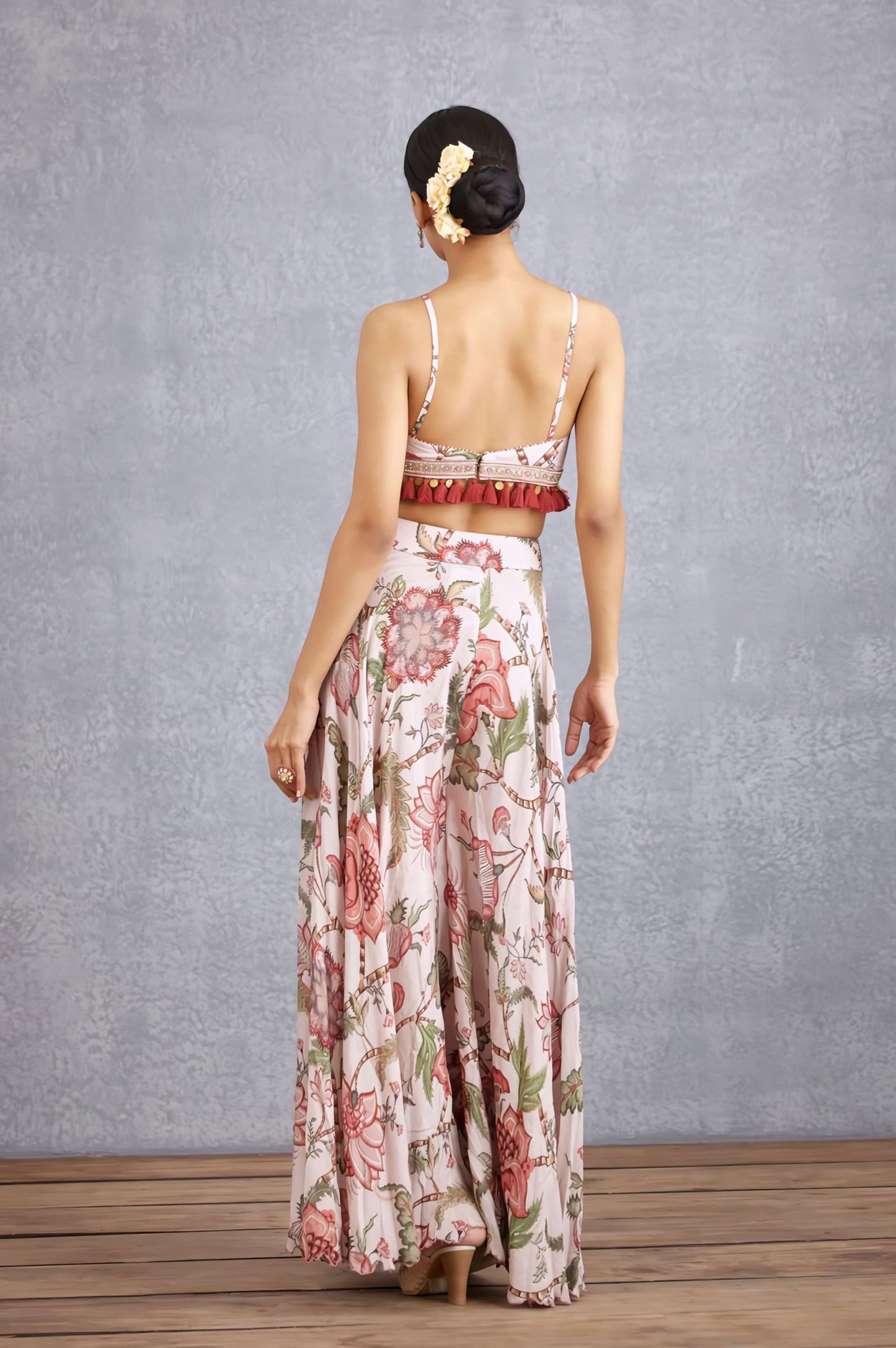 Floral Fancy Blouse Design with Tassel Detail for Festive Sarees