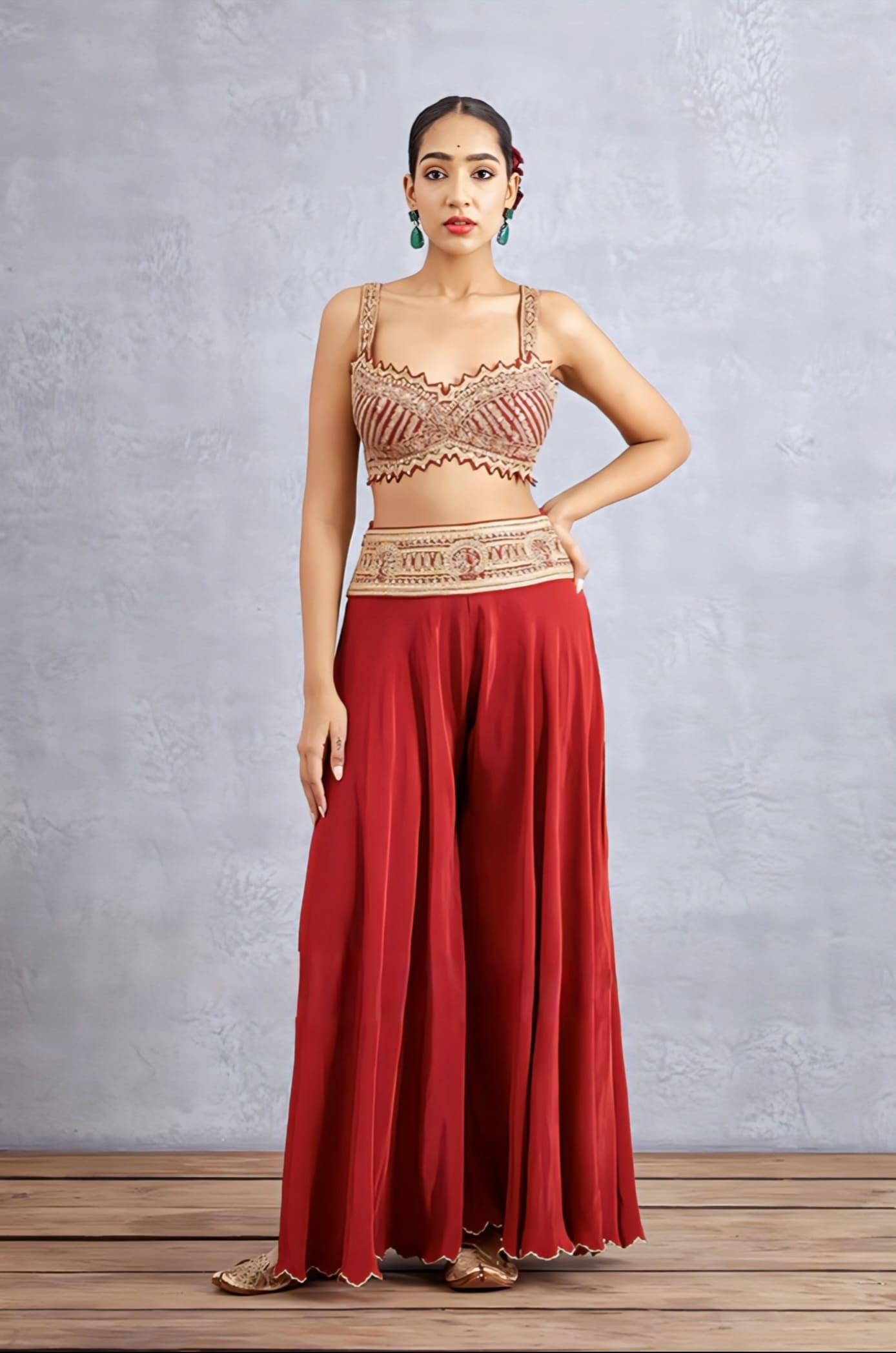 Bridal Red Fancy Blouse Design with Heavy Zari Embroidery