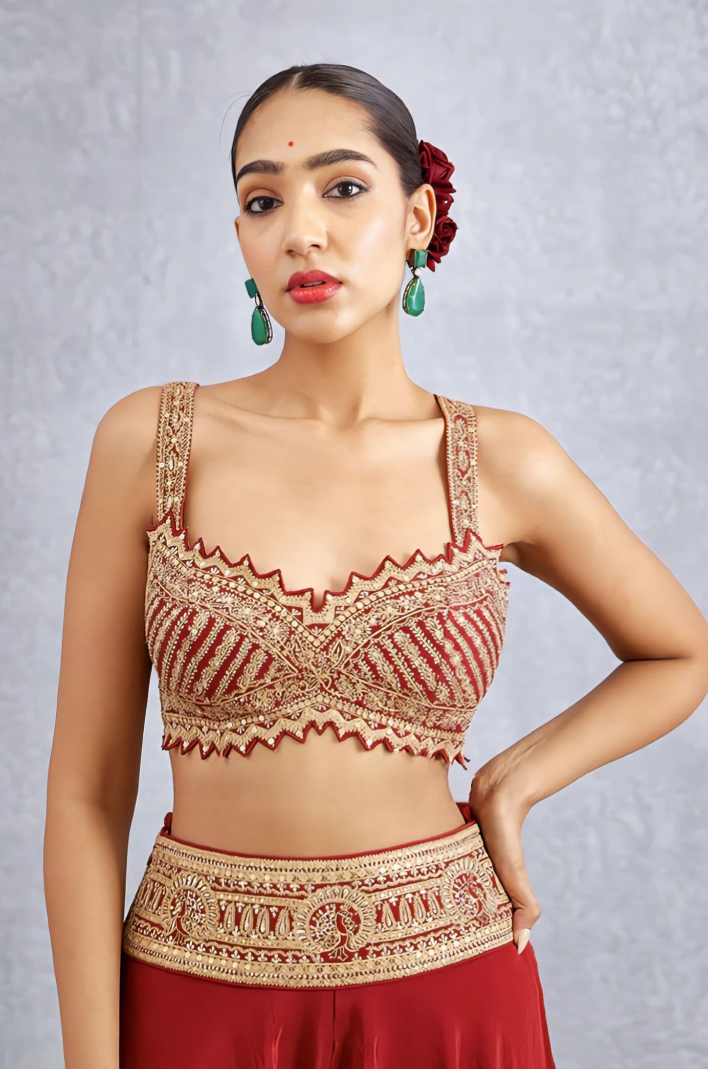 Bridal Red Fancy Blouse Design with Heavy Zari Embroidery