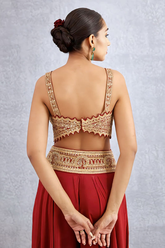 Bridal Red Fancy Blouse Design with Heavy Zari Embroidery