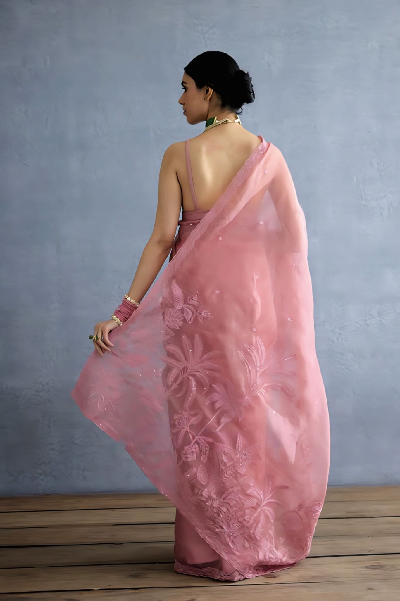 Pink Embroidered Fancy Blouse Design with Tassels – Elegant Deep Neck Designer Blouse