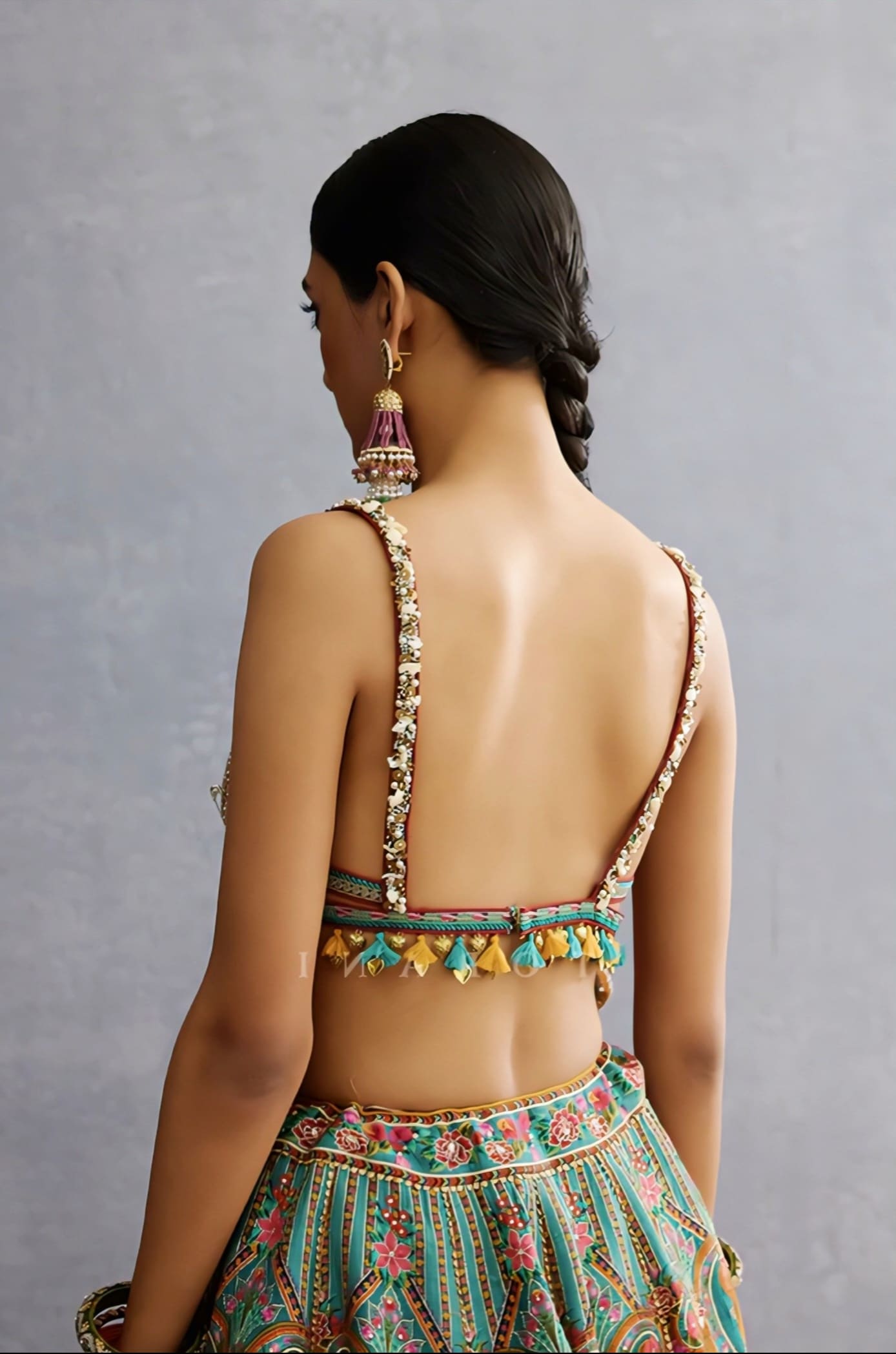 Multicolor Fancy Blouse Design with Heavy Embroidery & Tassel Detail