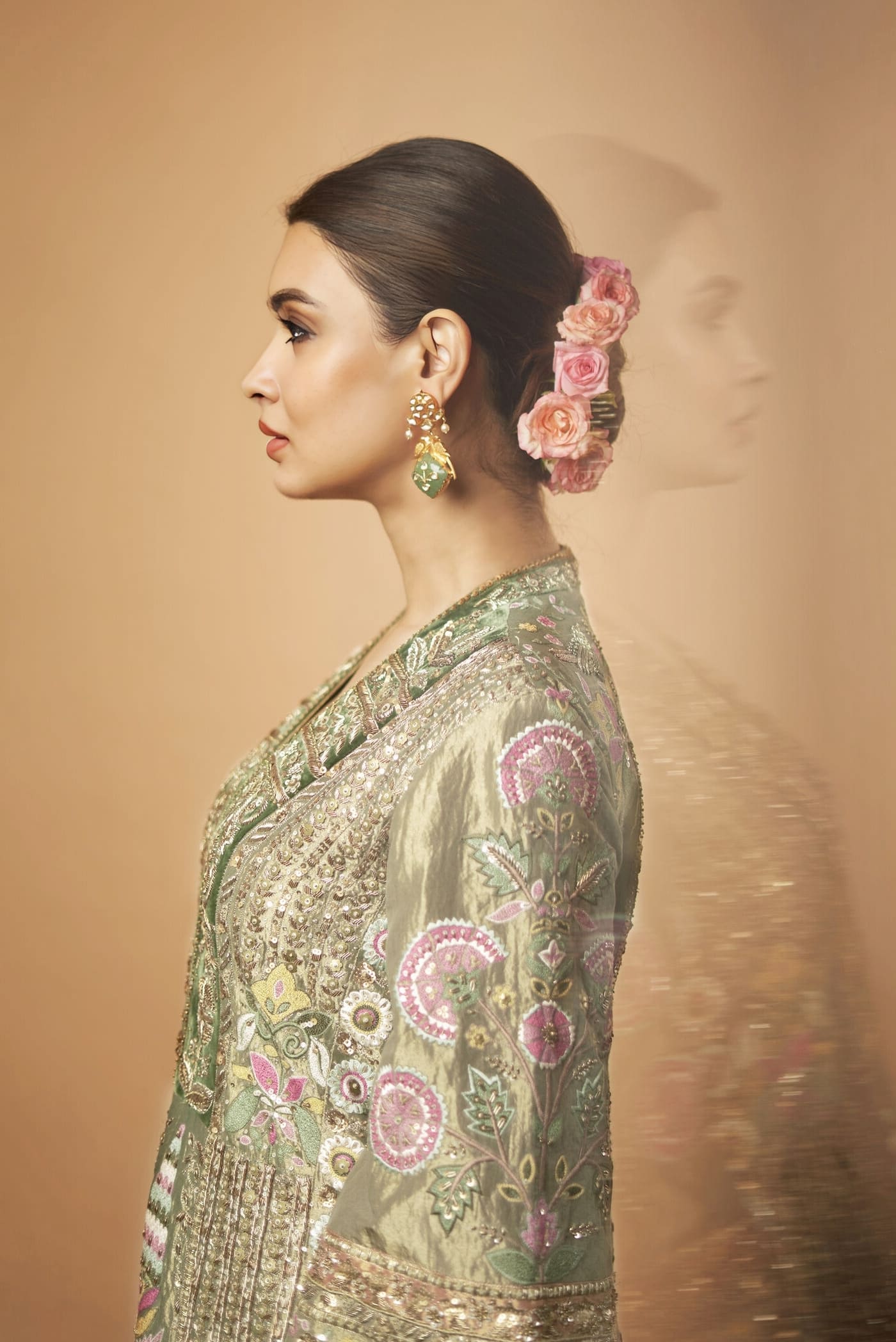 Diana Penty Inspired Sage Green Zardozi Sharara Set | Melody of Flowers Designer Ethnic Wear