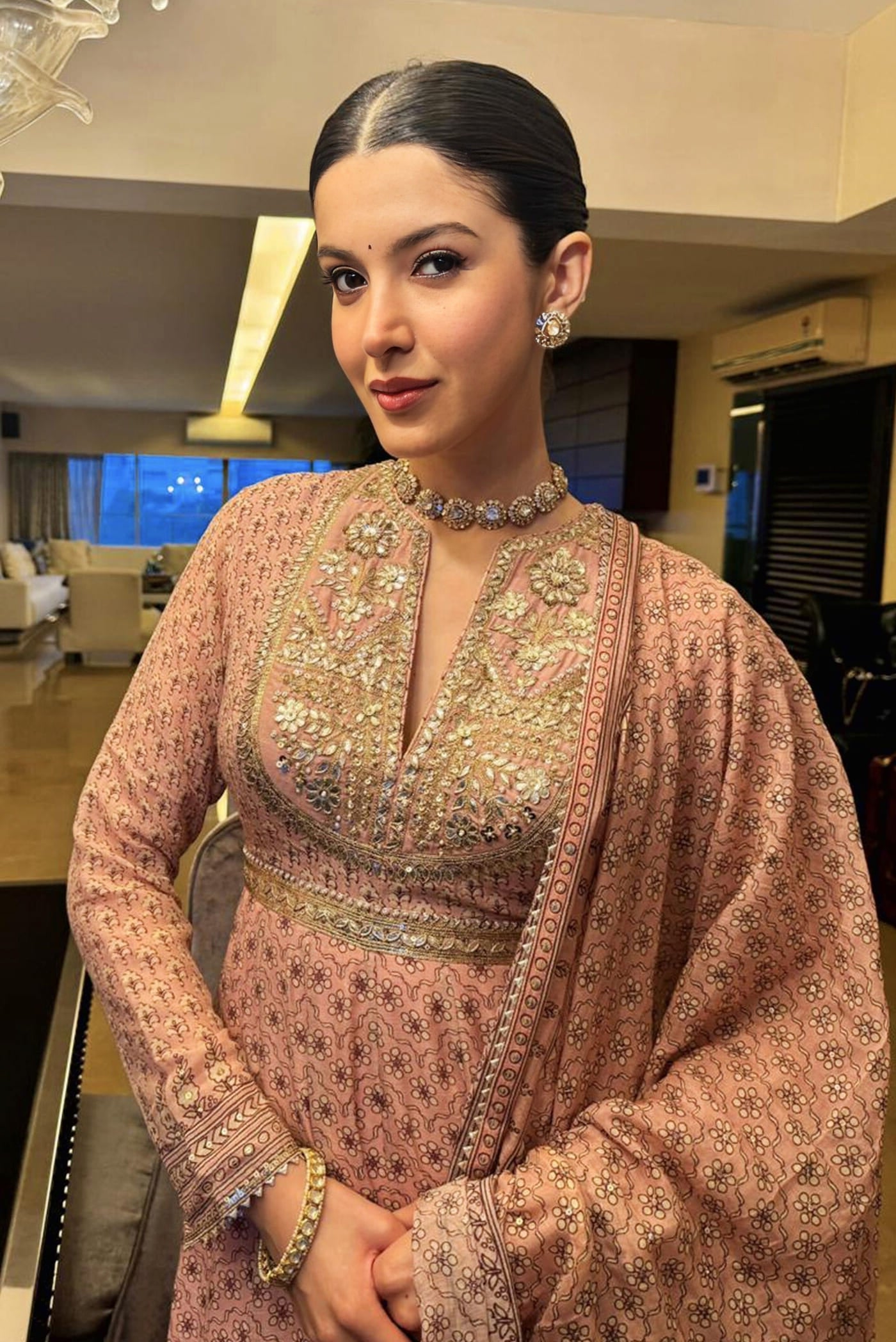 Shanaya Kapoor Inspired Blush Mul Anarkali Set | Gota Patti & Zardozi Embroidered Designer Outfit