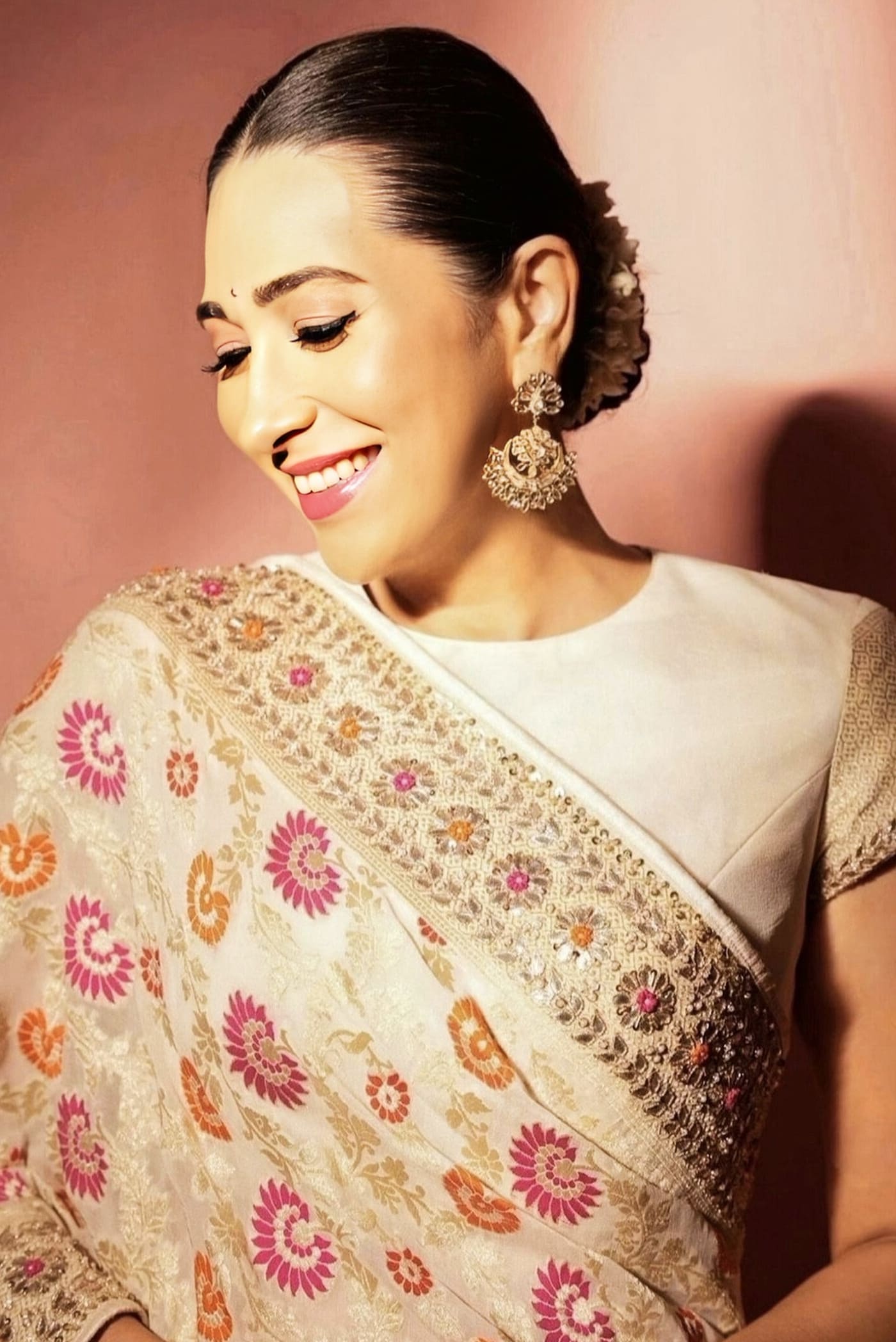 Karisma Kapoor Inspired Cream Silk Banarasi Saree Set | Gota Patti & Pearl Embroidered Designer Saree