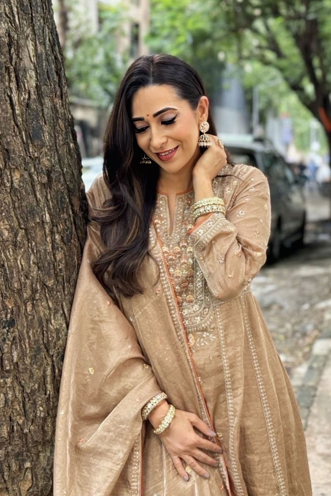 Karisma Kapoor Inspired Bronze Embroidered Suit Set | Gota Patti & Zari Designer Ethnic Wear