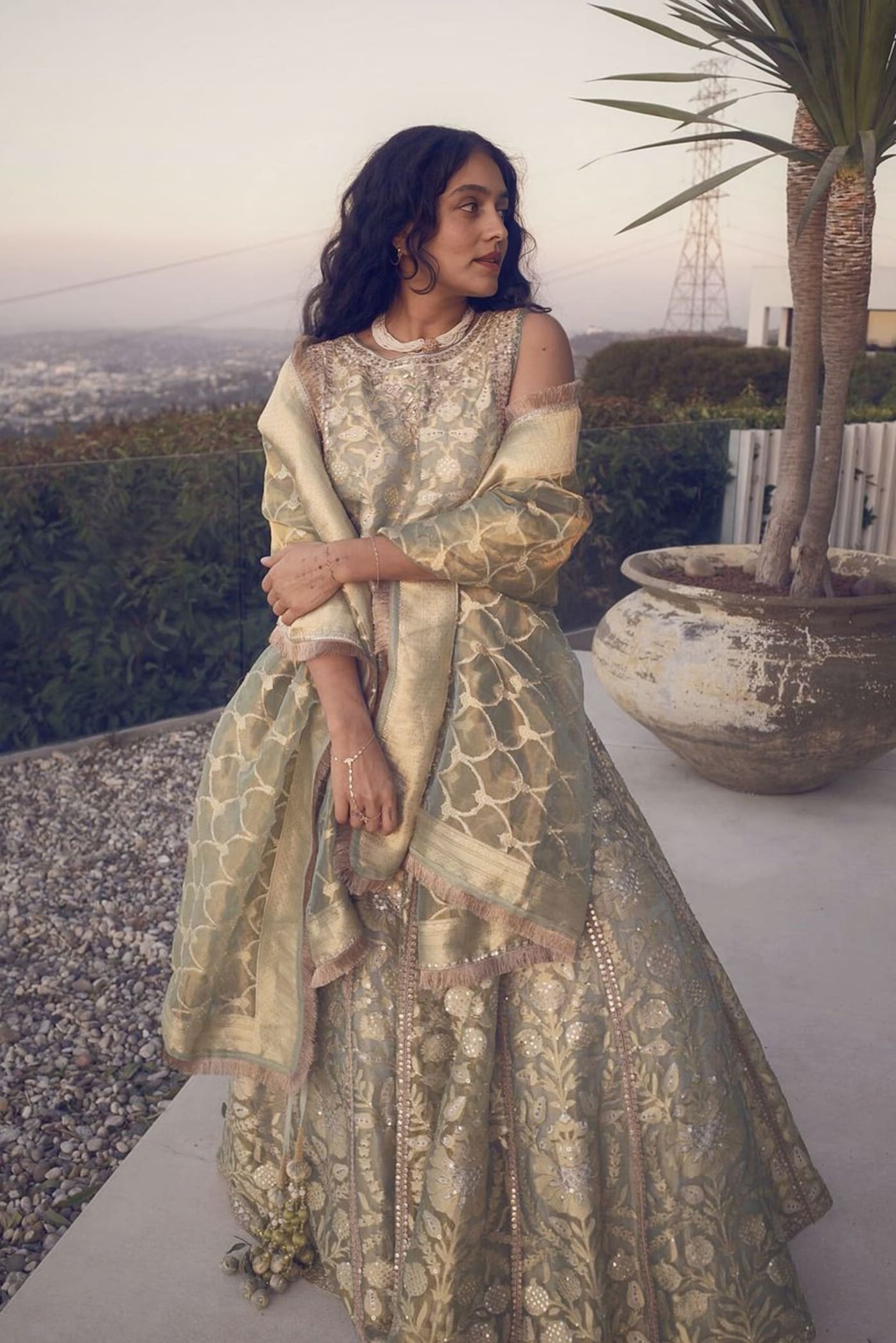 Radhi Devlukia inspired aqua Banarasi silk lehenga set handwoven in Benaras for wedding and festive wear