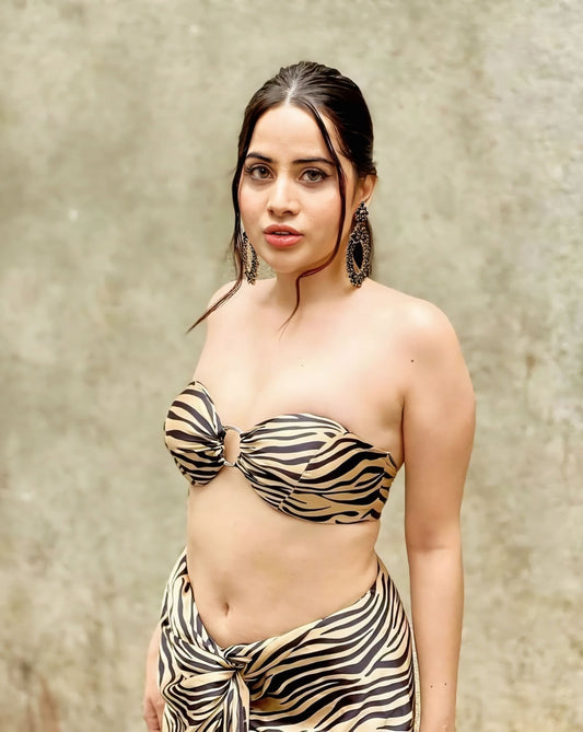 Urfi Javed in Zebra Print Bandeau Top with Draped Sarong Skirt – Bold Resort Wear Look