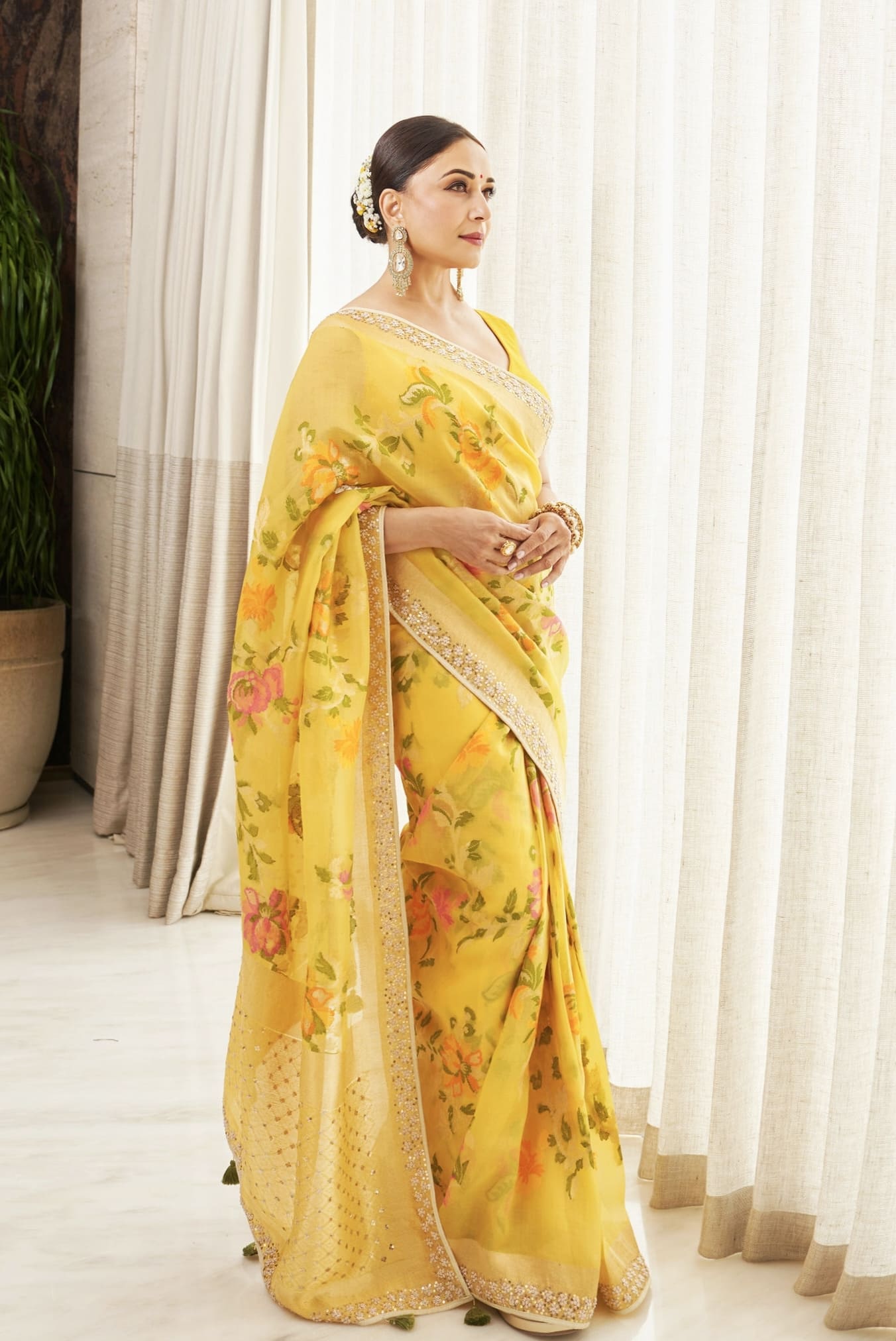 Madhuri Dixit Inspired Yellow Handwoven Banarasi Silk Saree | Shalise Designer Festive Wear
