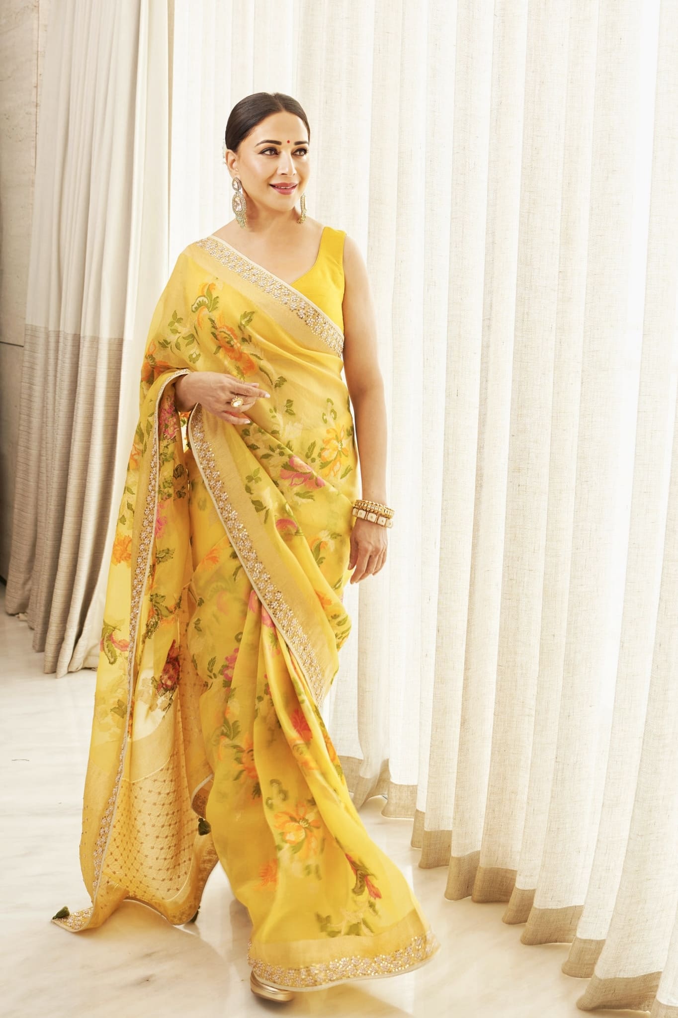 Madhuri Dixit Inspired Yellow Handwoven Banarasi Silk Saree | Shalise Designer Festive Wear