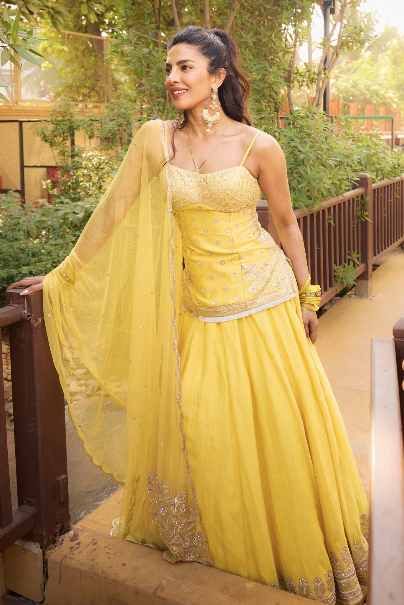 Priyanka Chopra Inspired Yellow Embroidered Lehenga Set | Abha Gota Patti Designer Wedding Outfit